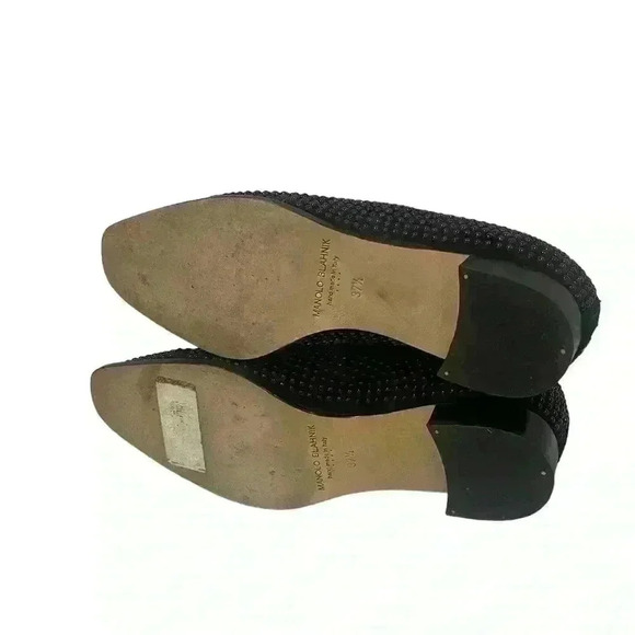 Manolo Blahnik Women’s Oxford Perlita Black Suede Studded Lace Up Sz 37.5/ 7.5 - Picture 9 of 14